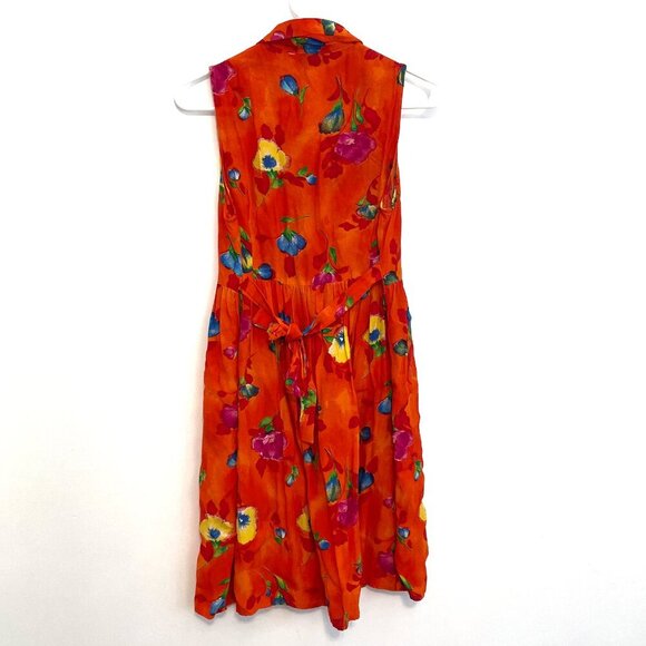 VINTAGE VTG LAPIS LOS ANGELES Orange Floral Button Sleeveless Fit & Flare Dress - Picture 8 of 10